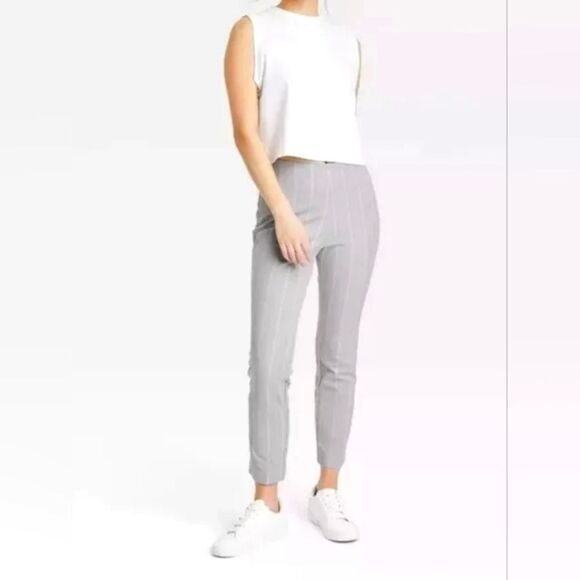 A New Day 6 SideZip Skinny Gray Stripe Cotton Blend Stretch Women's Ankle Pants - Picture 1 of 12